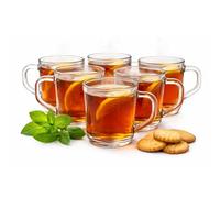 BigDean Lot de 6 verres à thé avec anse - 230 ml - Verres à latte macchiato robustes - Passe au lave-vaisselle et au micro-ondes - Verres à latte macchiato avec anse - Verres à cappuccino transparents