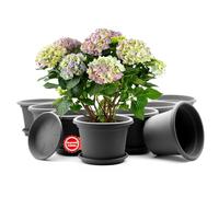 BigDean Lot de 8 pots de fleurs ronds avec soucoupe, diamètre : 20 cm, anthracite, résistants aux intempéries, fabriqués en Europe