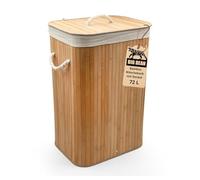 BigDean Panier à linge bambou 72L Collecteur de linge Coffre à linge Tonneau à linge Panier à linge avec couvercle Sac à linge amovible et lavable en machine