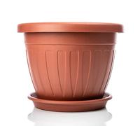 BigDean Pot à plantes 50 cm avec sous-plateau rond Terracotta - Pot de fleurs résistant aux intempéries - Écoulement d'eau résistant aux UV en plastique incassable - Pour l'intérieur et l'extérieur