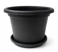 BigDean Pot de fleurs de 30 cm de diamètre avec soucoupe, grand rond, anthracite, résistant aux intempéries, fabriqué en Europe
