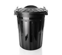 BigDean Tonneau universel résistant aux intempéries avec couvercle noir et 2 poignées de transport + fermeture à clip également comme poubelle - Récupérateur d'eau de pluie et mangeoire adapté pour