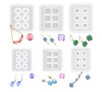 BIGEBO Lot de 6 moules en silicone pour perles en résine avec trou, perles carrées en forme de diamant avec trous pour pierres précieuses, bracelets, colliers, boucles d'oreilles, fabrication de