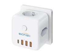 Bigfish 7 en 1 Multiprise USB Cube avec Interrupteur, Multiprise Parafoudre Murale, Prise USB Multiple avec 1C et 3A pour Domicile, Bureau, Voyage