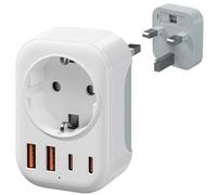 Bigfish Adaptateur Prise Anglaise Type G, Adaptateur UK de Voyage avec 2 USB A & 2 USB C, Europe Francaise FR 2 Broches vers GB 3 Broches pour Irlande Angleterre Ecosse Dubaï Malte