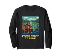Bigfoot Alien Campfire Appuyez sur Start to Camp Funny Retro Manche Longue