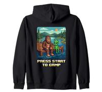 Bigfoot Alien Campfire Appuyez sur Start to Camp Funny Retro Sweat à Capuche