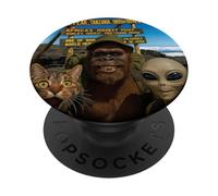 Bigfoot Alien Cat Funny Selfie Randonnée Squad Tanzanie Safari PopSockets PopGrip Adhésif