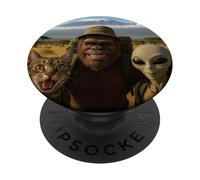 Bigfoot Alien Cat Funny Selfie Randonnée Squad Tanzanie Safari PopSockets PopGrip Adhésif