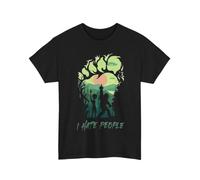 Bigfoot and Alien Middle Finger Unisex Tee Shirt Funny Graphic T-Shirt Black 3XL