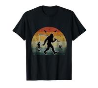 Bigfoot Attrape-pêche rétro Coucher de soleil Sasquatch Bass T-Shirt