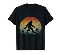 Bigfoot Attrape-pêche rétro Coucher de soleil Sasquatch Bass T-Shirt
