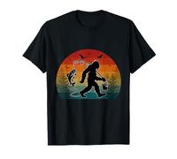 Bigfoot Attrape-pêche rétro Coucher de soleil Sasquatch Bass T-Shirt