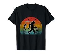 Bigfoot Attrape-pêche rétro Coucher de soleil Sasquatch Bass T-Shirt
