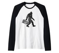 Bigfoot Boom Box Radio Silhouette Graphique rétro Manche Raglan