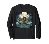 Bigfoot chevauchant Le Monstre du Loch Ness au Clair de Lune sur Le lac Cryptid Manche Longue