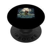 Bigfoot chevauchant Le Monstre du Loch Ness au Clair de Lune sur Le lac Cryptid PopSockets PopGrip Adhésif