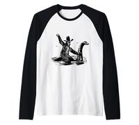 Bigfoot Cowboy Riding on Nessie - Sasquatch Loch Ness Monster Manche Raglan