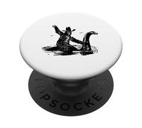 Bigfoot Cowboy Riding on Nessie - Sasquatch Loch Ness Monster PopSockets PopGrip Adhésif