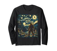 Bigfoot dans la nuit de la forêt étoilée inspirée de l'art Van Gogh Manche Longue