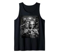 Bigfoot et Alien Heart Gesture Funny UFO Friends Débardeur