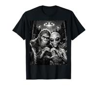 Bigfoot et Alien Heart Gesture Funny UFO Friends T-Shirt