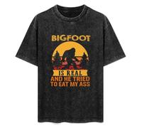 Bigfoot is Real Sasquatch Believer Rolig Camping Vandring T-Shirt Printed Tee Graphic Top for Men Black Shirt S