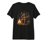Bigfoot Jouant de la Guitare Acoustique Autour d'un feu de Camp - Camping T-Shirt Haut de Gamme