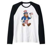 Bigfoot Merica Costume agitant Le Drapeau américain 250 Ans 4 Juillet Manche Raglan