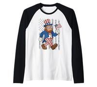 Bigfoot Merica Costume agitant Le Drapeau américain 250 Ans 4 Juillet Manche Raglan