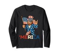 Bigfoot Merica Rock Funny Patriotic Sasquatch 4th of July Manche Longue