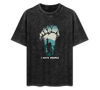 Bigfoot Middle Fingers I Hate People T-Shirt Printed Tee Graphic Top for Men Black Shirt L