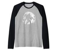 Bigfoot Night Stroll! Cool Full Moon & Trees Sasquatch Manche Raglan