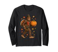Bigfoot Pilgrim Turkey Pumpkin Thanksgiving Day for Boy Men Manche Longue