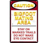Bigfoot Plaque en étain « Stay On Marked Trails Do Not Make Eye Contact » - Panneau d'avertissement amusant pour maison, bar, pub, café, ferme, 30,5 x 40,6 cm