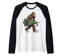 Bigfoot Portant Un Sapin de Noël drôle Sasquatch Holiday Manche Raglan