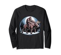 Bigfoot Riding a Moose Drôle Sasquatch Cryptozoology Manche Longue