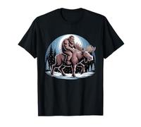 Bigfoot Riding a Moose Drôle Sasquatch Cryptozoology T-Shirt