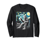 Bigfoot Starry Sasquatch Van Night Gogh Sky Painting Manche Longue