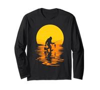 Bigfoot Sunset Fishing Sasquatch Silhouette Lac Aventure Manche Longue
