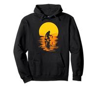 Bigfoot Sunset Fishing Sasquatch Silhouette Lac Aventure Sweat à Capuche