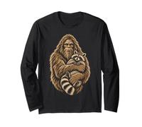 Bigfoot Tenant Un Raton Laveur drôle Motif forêt cryptide Squatch Manche Longue
