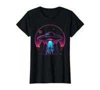Bigfoot UFO Abduction Rétro Synthwave Sasquatch Alien T-Shirt Graphique avec Valeur, Femme, Noir, M