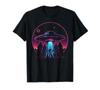 Bigfoot UFO Abduction Rétro Synthwave Sasquatch Alien T-Shirt Graphique avec Valeur, Homme, Noir, M