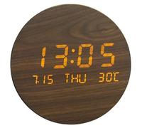 BIGFOX Horloge Murales Numérique à LED avec Afficher la Date et la Température, Horloge Silencieuse en Bois pour Chambre, Cuisine, Bureau