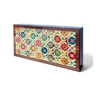 Biggdesign Bloom Backgammon classique, corps en MDF, fermeture magnétique, surface résistante aux rayures, pierres de 36 mm, cube de 9 mm, fabriqué en Turkie