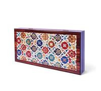 Biggdesign Bloom Backgammon, corps en MDF, fermeture magnétique, vernis de protection brillant, surface de jeu anti-rayures, dés et pions, fabriqué en Turkiye