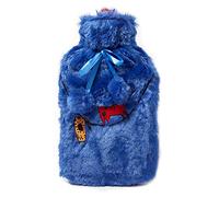 Biggdesign Bouillotte Eau Chaude en Peluche avec Housse, Sac d’Eau Chaude avec Peluche, Coussin Chauffant d’Hiver, Bouillotte Eau Chaude Lavable Pour Crampes et Pieds, 2 L (Bleu Foncé Chats)