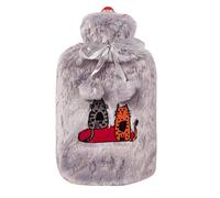 Biggdesign Bouillotte Eau Chaude en Peluche avec Housse, Sac d’Eau Chaude avec Peluche, Coussin Chauffant d’Hiver, Bouillotte Eau Chaude Lavable Pour Crampes et Pieds, 2 L (Gris Chat)
