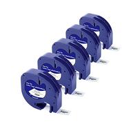 Bigger Lot de 5 rubans adhésifs de rechange pour cassette en plastique Dymo LetraTag Noir sur blanc